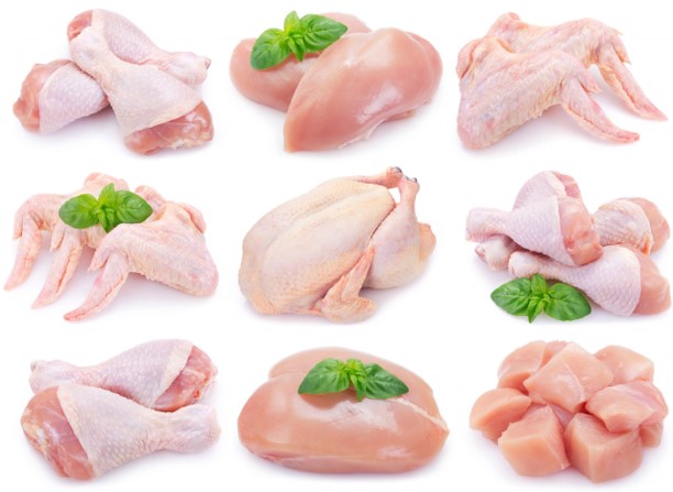 Variety of Chicken Parts including drumstick and chicken breast, skinless and chicken wing